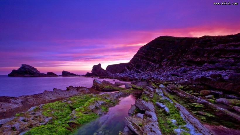 唯美海滩边日落图片