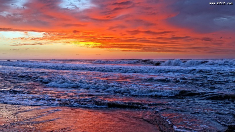 唯美海滩边日落图片