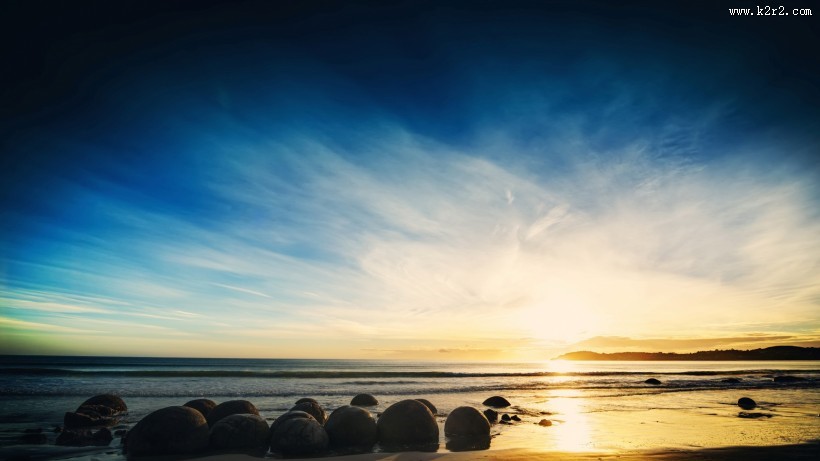 唯美海滩边日落图片