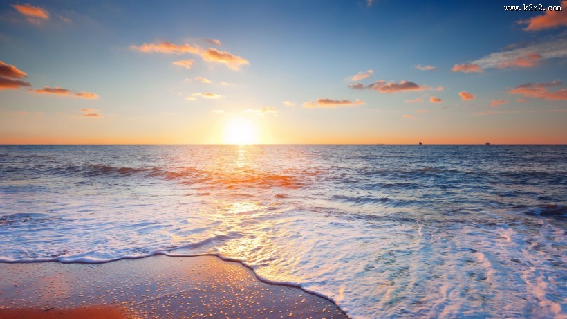 唯美海滩边日落图片