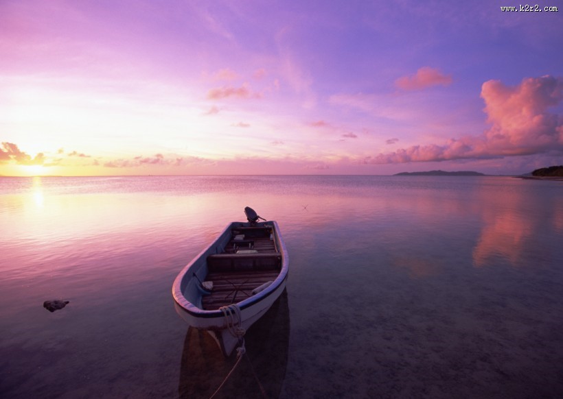 海边落日唯美紫霞图片