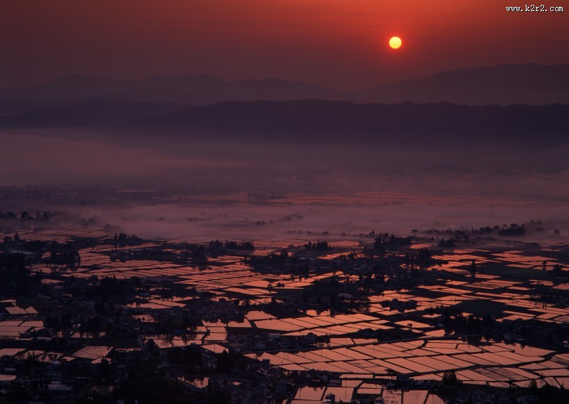 夕阳下的梯田图片