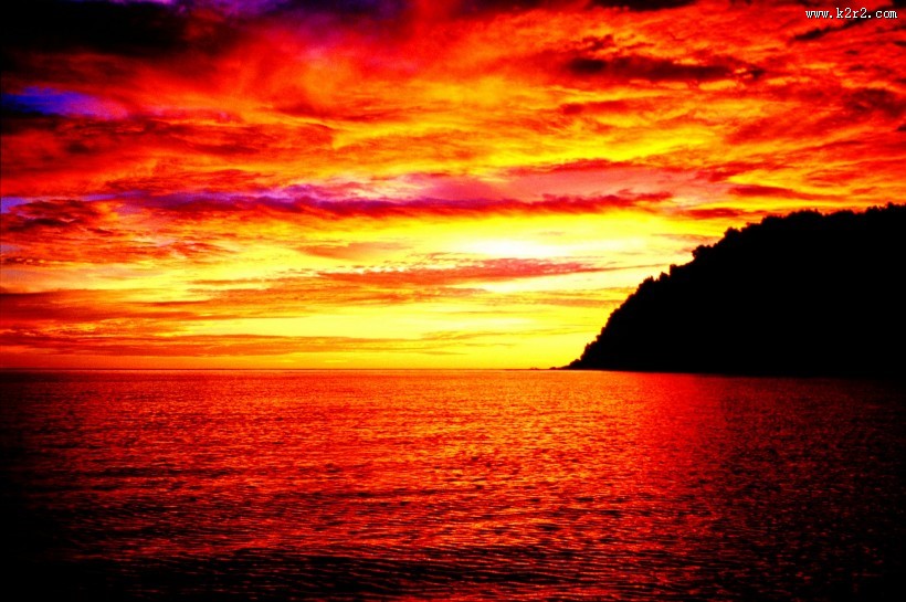 唯美海边落日夕阳图片