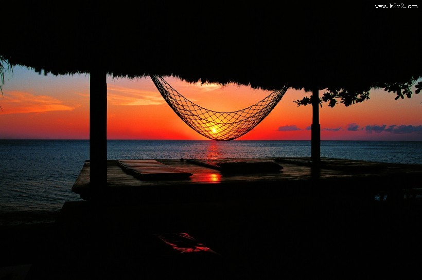 唯美海边落日夕阳图片