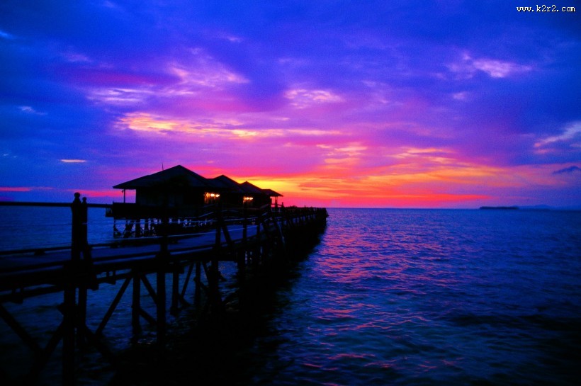 唯美海边落日夕阳图片