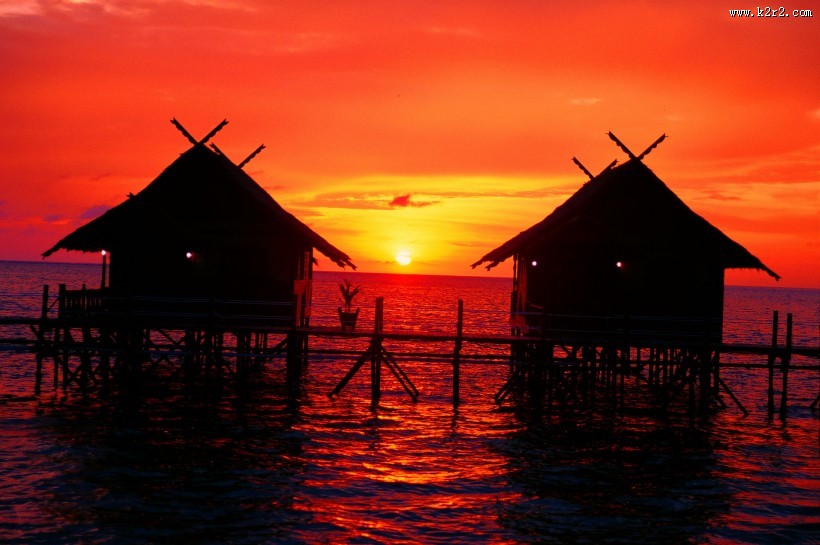 唯美海边落日夕阳图片