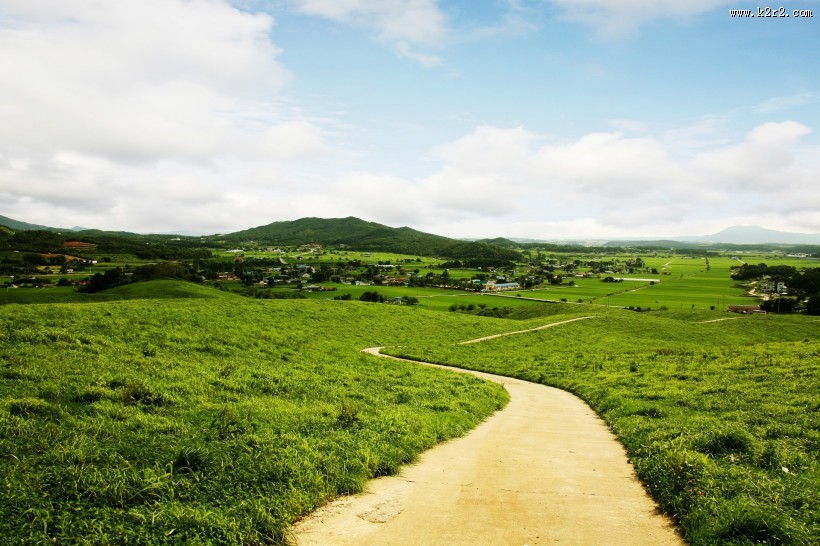 蓝天草地小路图片