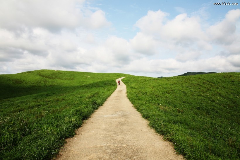 蓝天草地小路图片