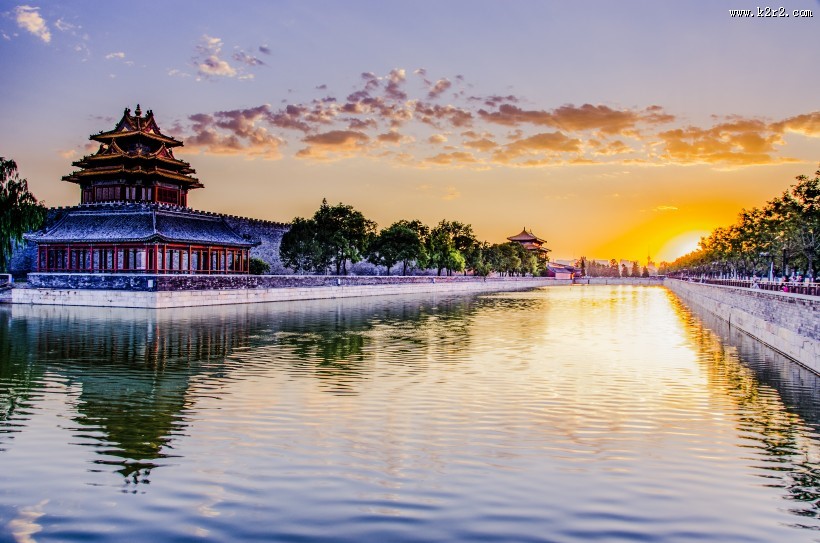 北京故宫角楼日落风景图片