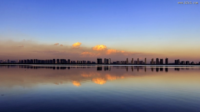 晨曦晋阳湖风景图片