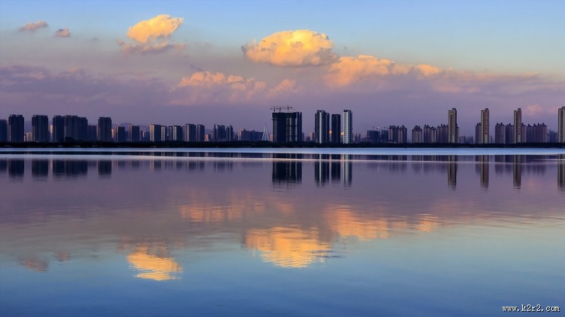 晨曦晋阳湖风景图片