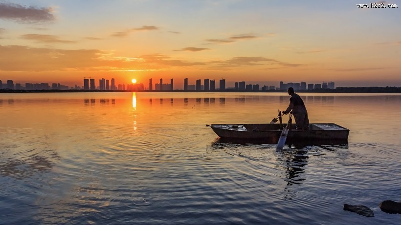 晨曦晋阳湖风景图片