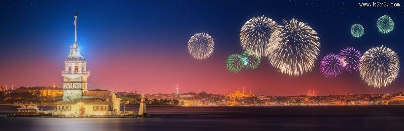 城市烟花夜景图片