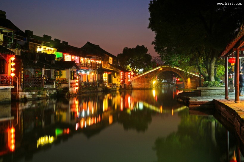 浙江西塘古镇夜色图片