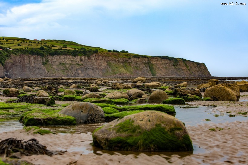 英国惠特比罗宾汉湾海滩风景图片