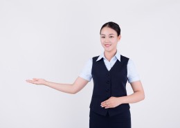 女性客服展示欢迎动作图片