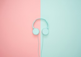 粉蓝背景的物品特写图片