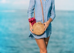 圆形编织度假风女包图片