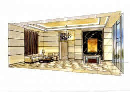 梁志天手绘福州项目大堂图片