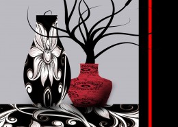 简约黑白红三联挂画图片