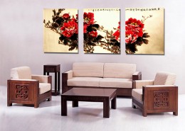 中国风牡丹三联挂画图片