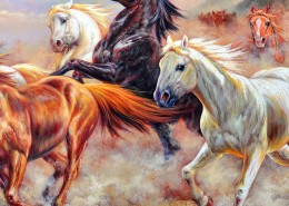 油画动物三联壁画高清图片