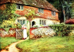 清新水彩画乡村风景图片