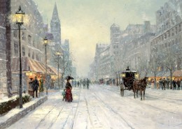 冬日雪景油画图片