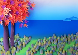 河流花朵纸雕图片