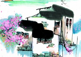 江南水乡夏天水墨图片