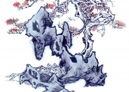 古树奇石水墨图片