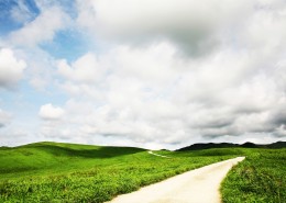 蓝天草地小路图片