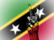 国旗背景的胜利手势图片