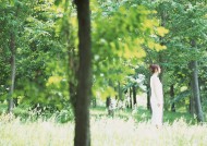 女性和绿色森林图片大全
