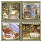 温馨家庭花园油画图片