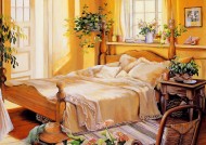 温馨家庭花园油画图片