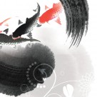 水墨花朵鱼三联画图片