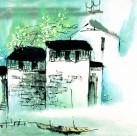 江南水乡冬天水墨图片