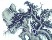 古树奇石水墨图片