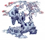 古树奇石水墨图片