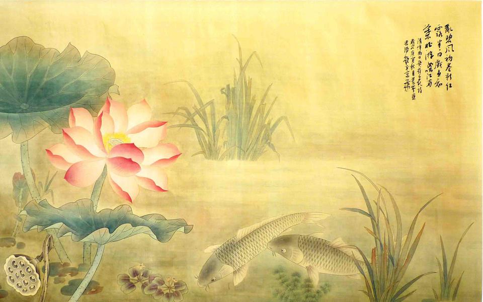 荷花国画桌面壁纸