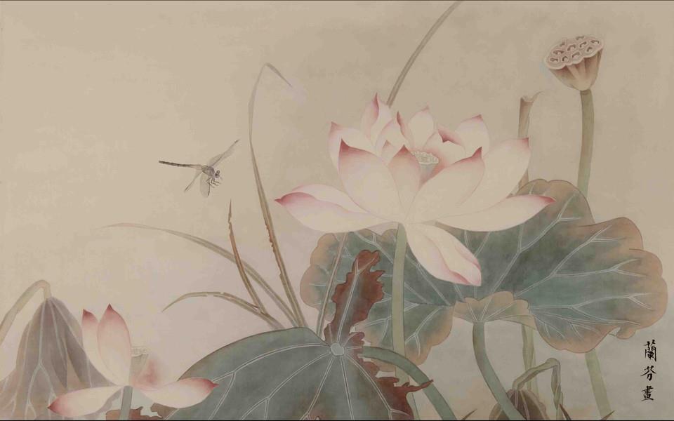 荷花国画桌面壁纸