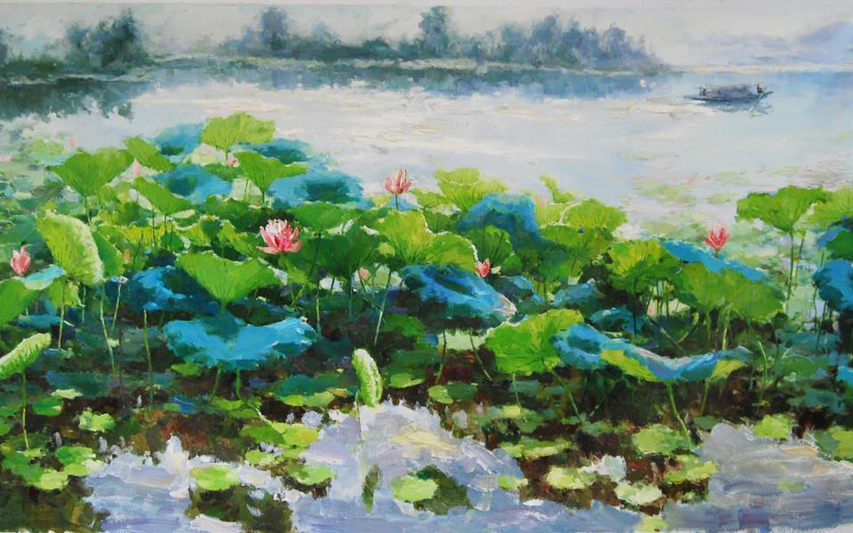 荷花国画桌面壁纸