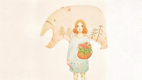 女孩水彩画图片