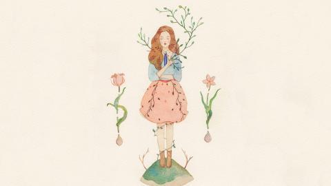 女孩水彩画图片