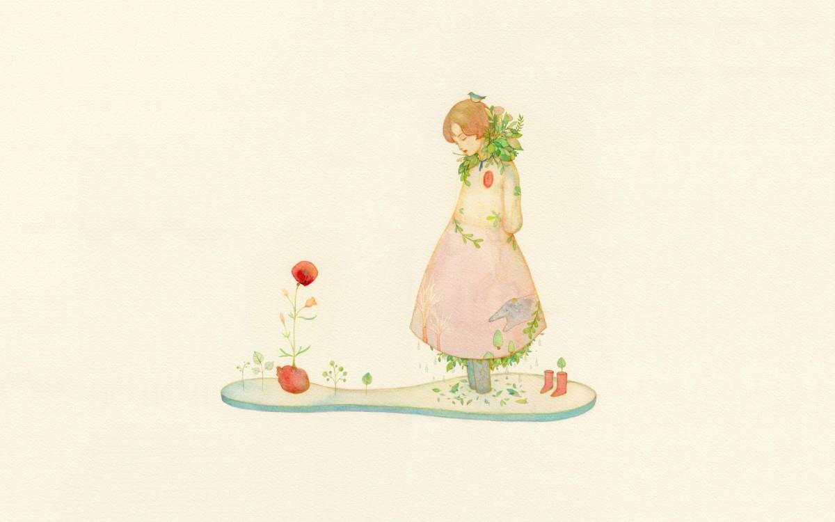 女孩水彩画图片