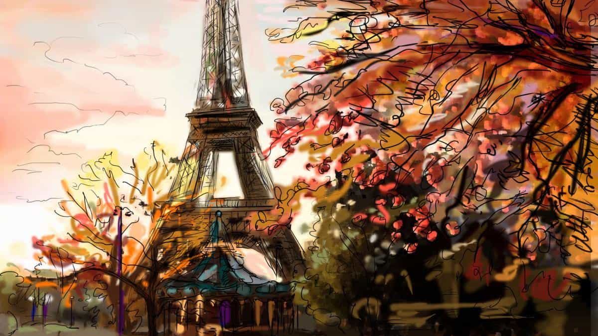 手绘速描城市建筑风光图片