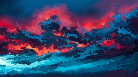 晚霞艺术风景插画