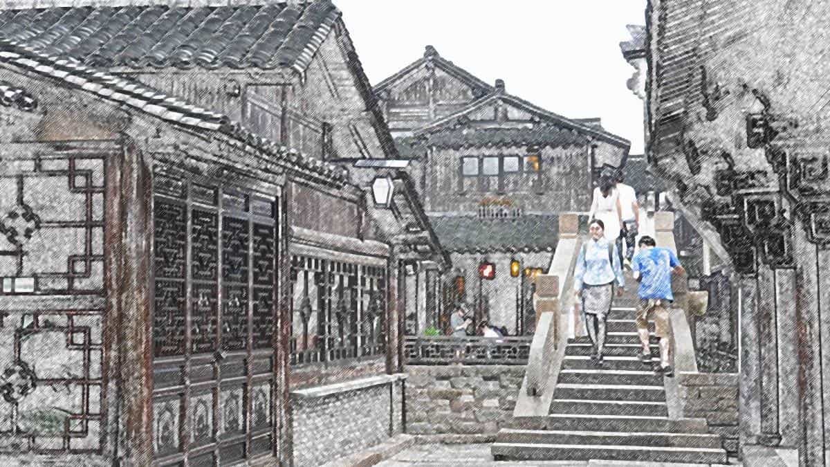 手绘乌镇彩笔画图片