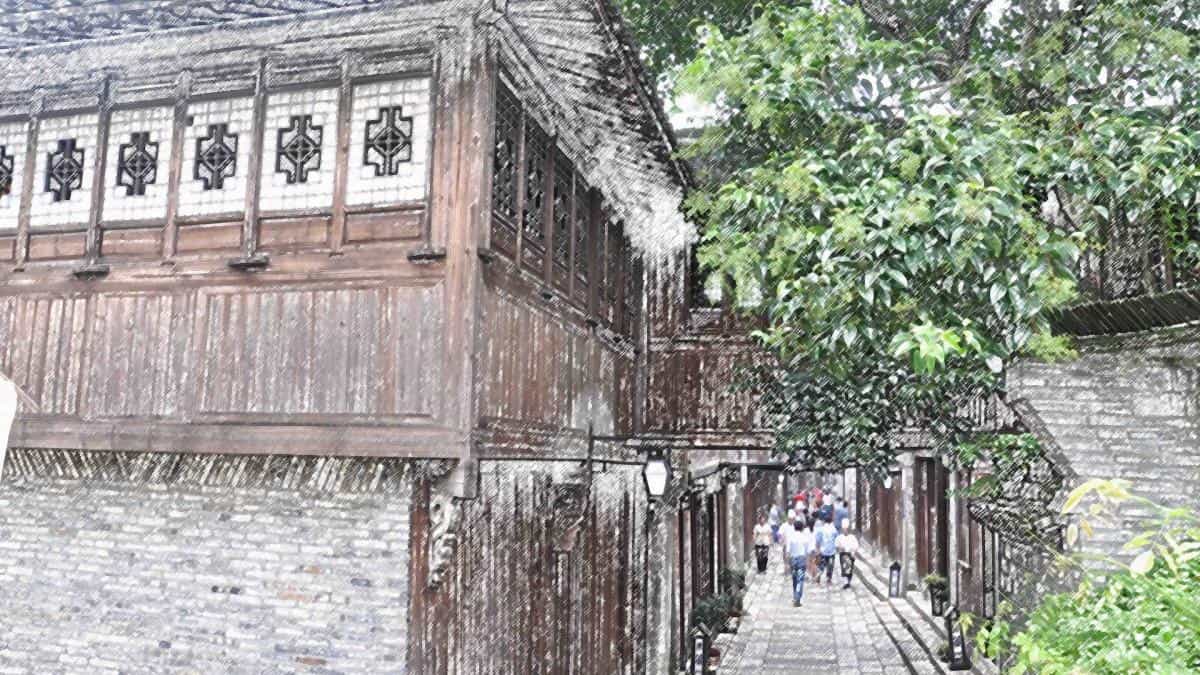 手绘乌镇彩笔画图片